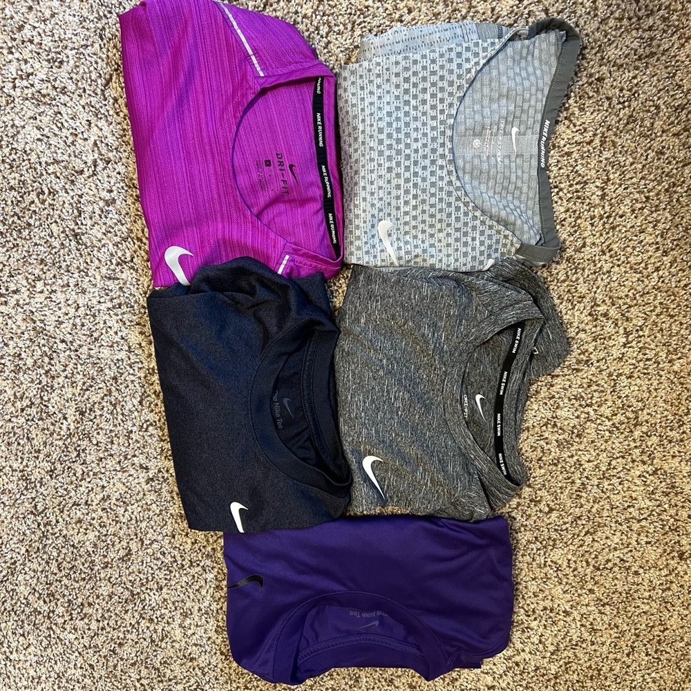 Nike Men’s Lot of 5 shirts ALL size Large. 1 Swim, 2 running, and 2 Nike Shirts.